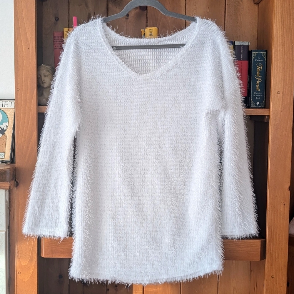 Fluffy White Oversized Long Slouchy Sweater